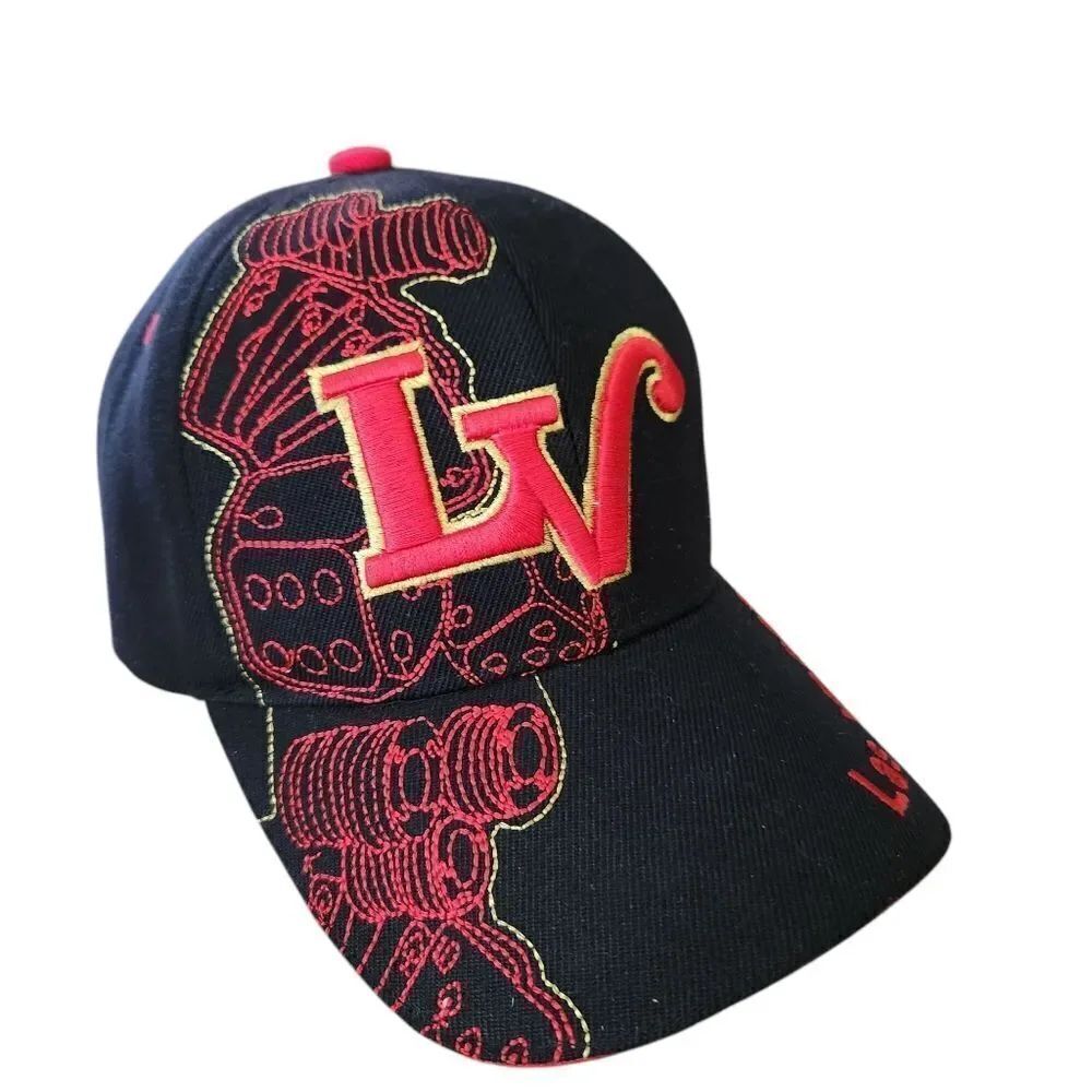 Chelona Baseball Cap Black With Red & Gold LV Las Vegas Embroidery Adjustable